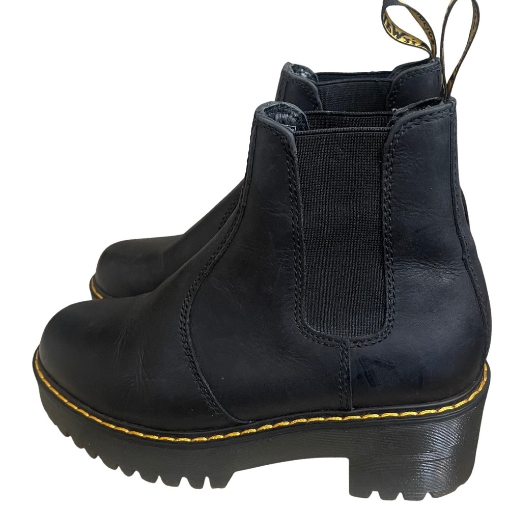 Dr Martens Rometty Black Leather Platform Chelsea Boots Womens US 6 pullon EUC